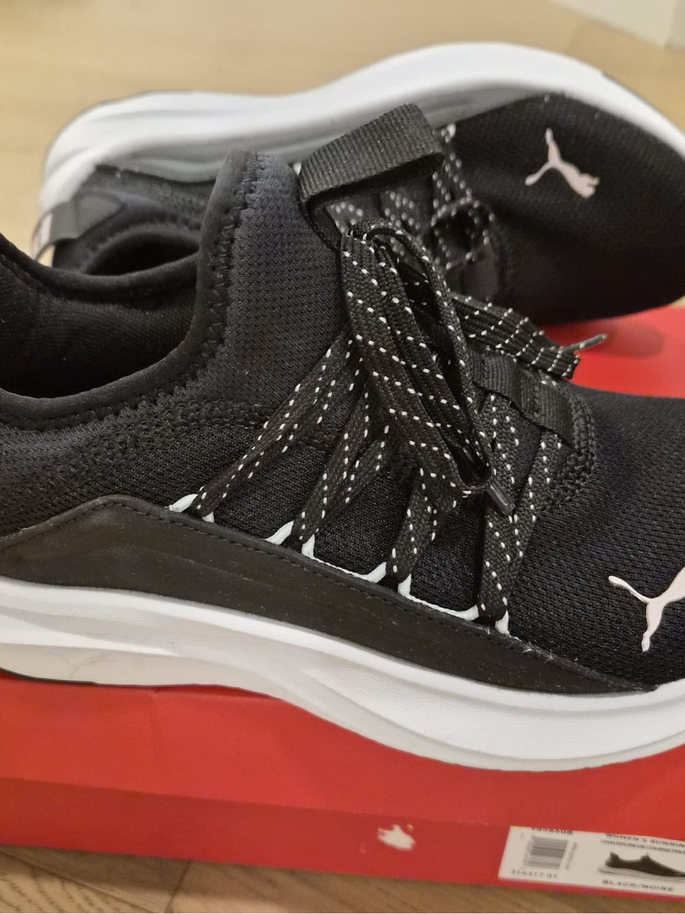 Puma Black and White Knit Lace-Up Sneakers - Picture 8 of 9
